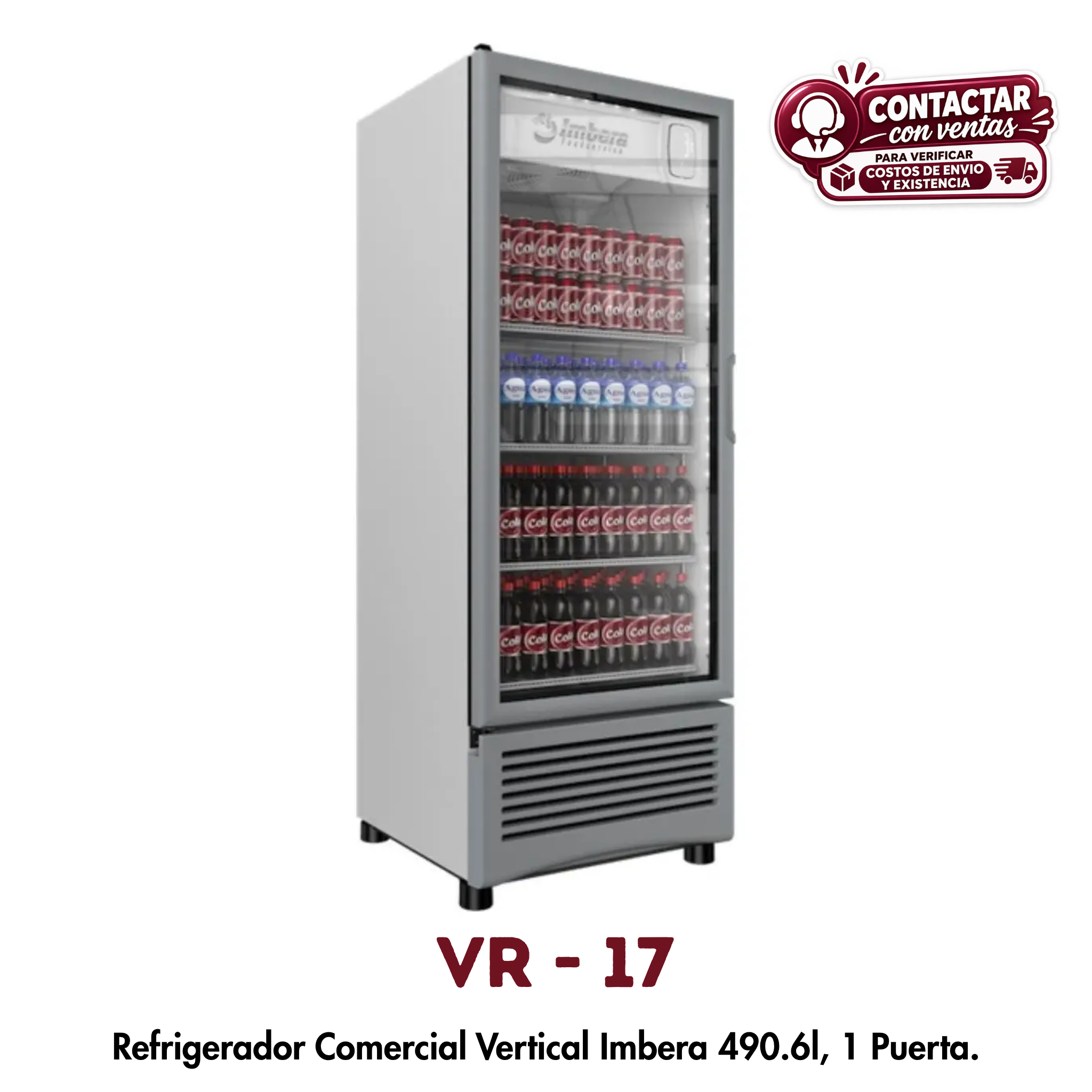 Refrigerador Vertical Imbera VR-17 | 490.6 L, 1 Puerta de Cristal
