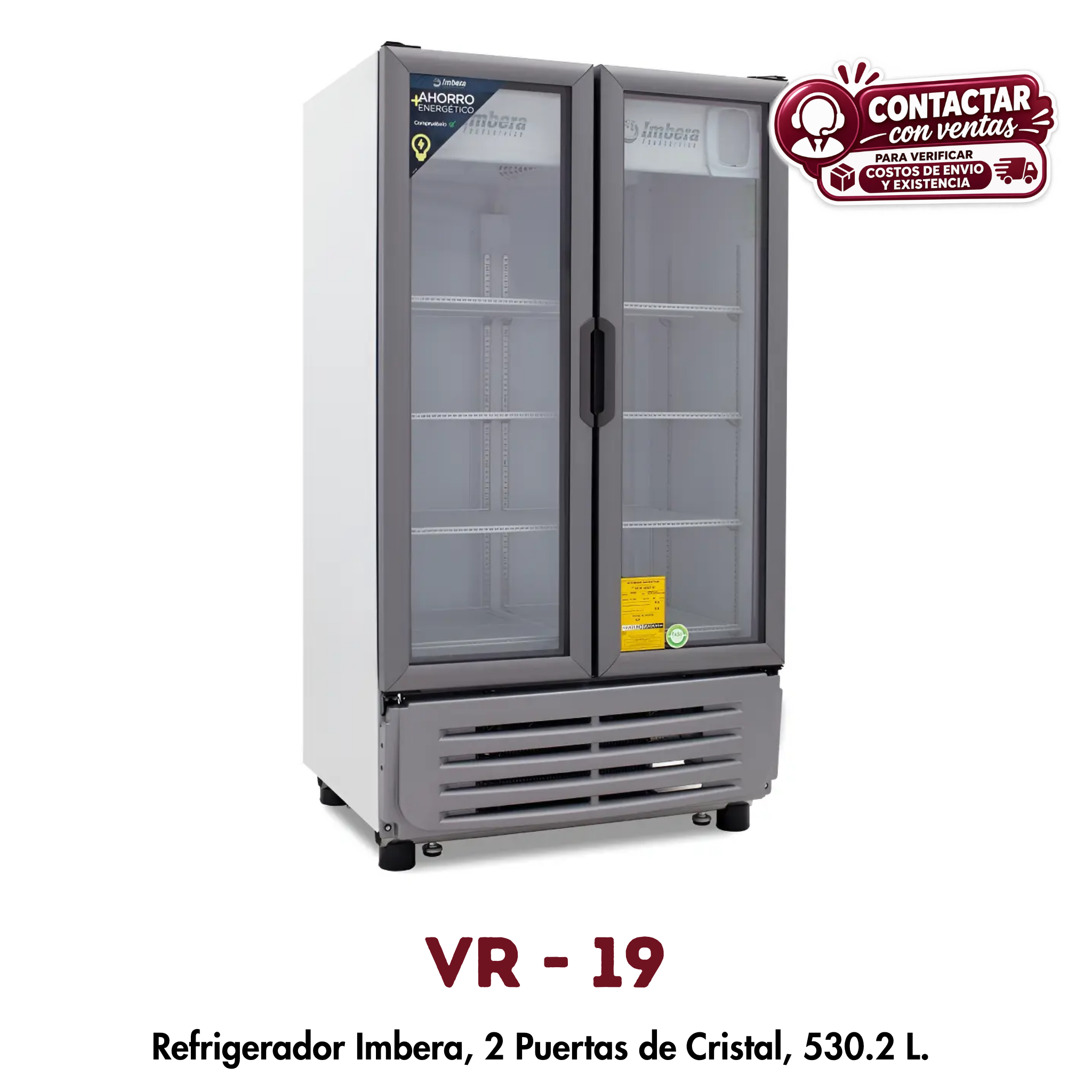 Refrigerador Imbera VR-19 | 19 Pies³, 2 Puertas de Cristal