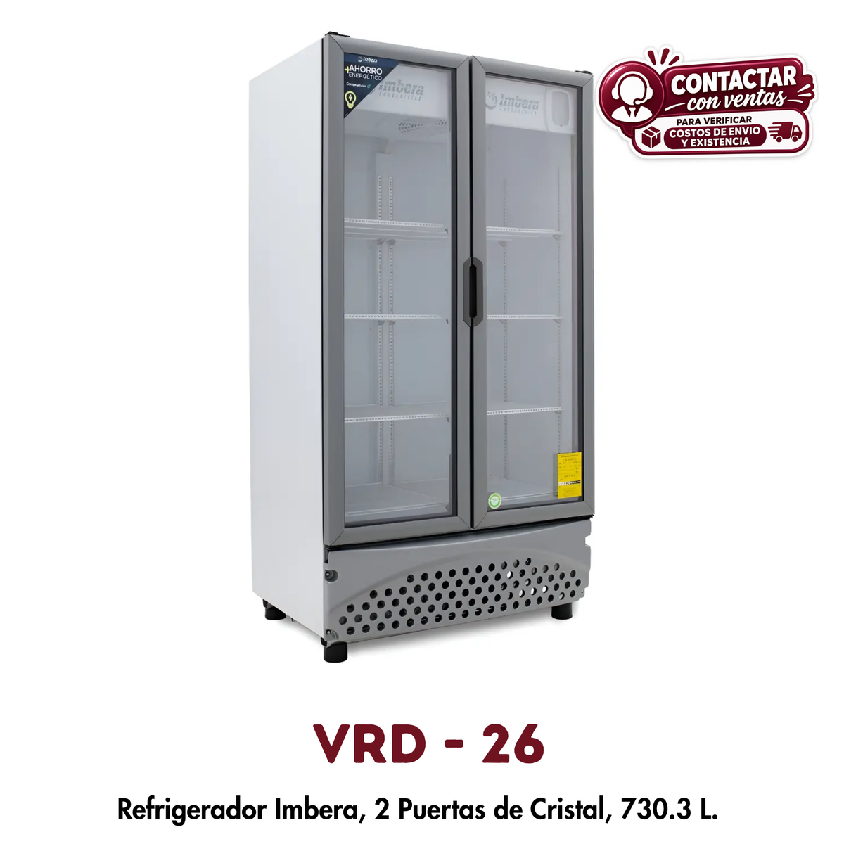 Refrigerador Imbera VRD-26 | 26 Pies³, 2 Puertas de Cristal