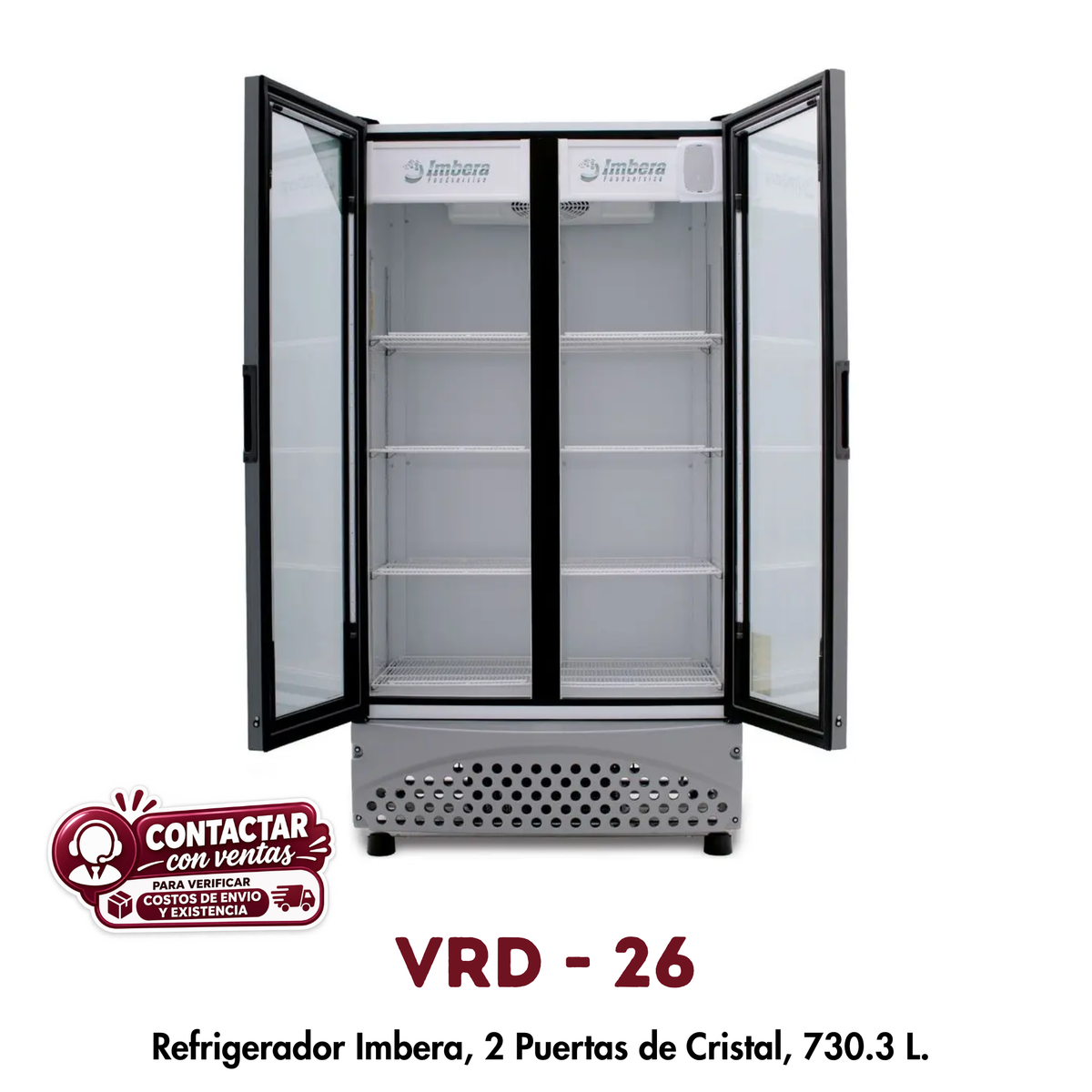 Refrigerador Imbera VRD-26 | 26 Pies³, 2 Puertas de Cristal