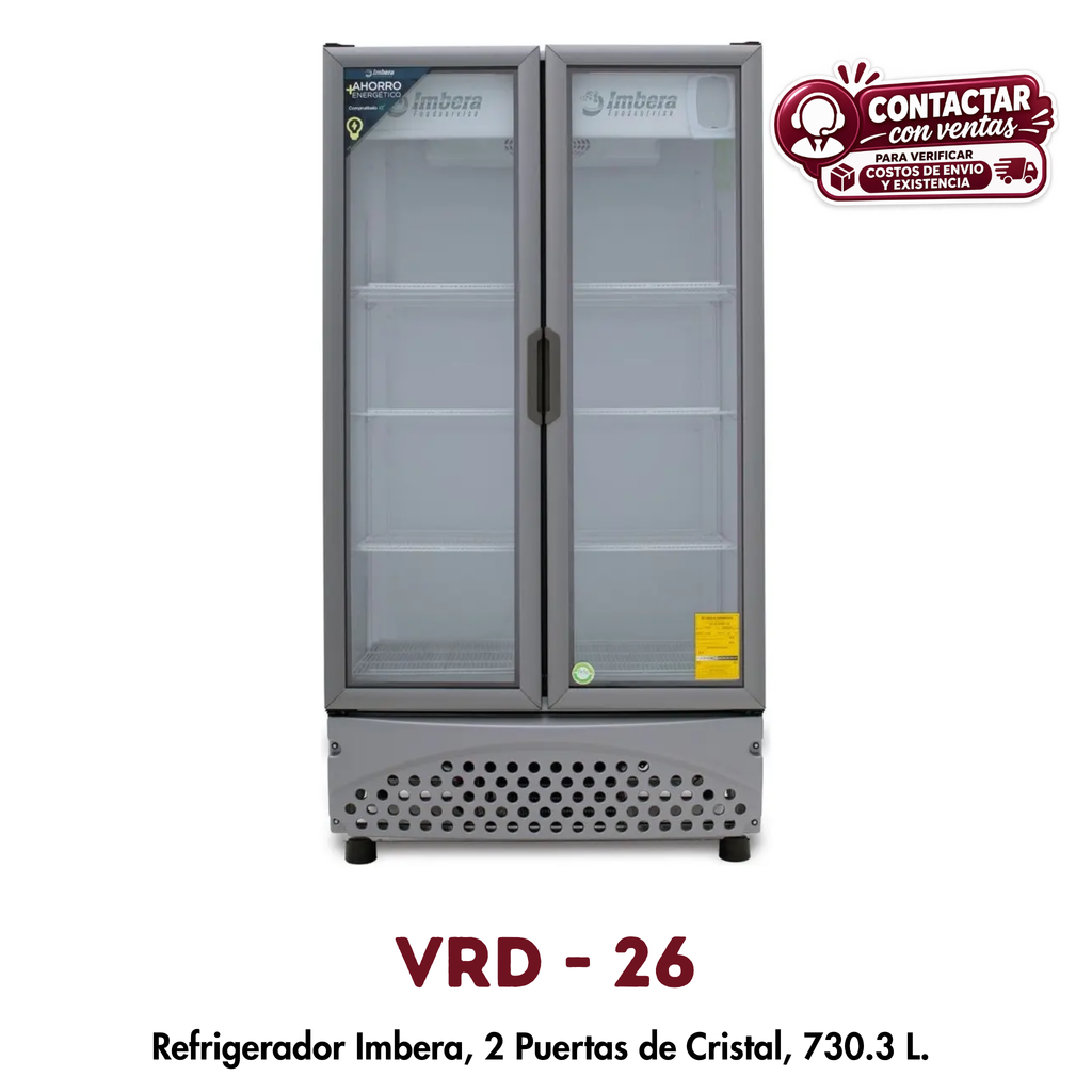 Refrigerador Imbera VRD-26 | 26 Pies³, 2 Puertas de Cristal